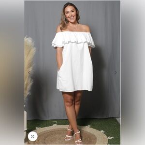 NWT Giocam White Off The Shoulder Ruffle Linen Shift Sundress Dress XL Coquette